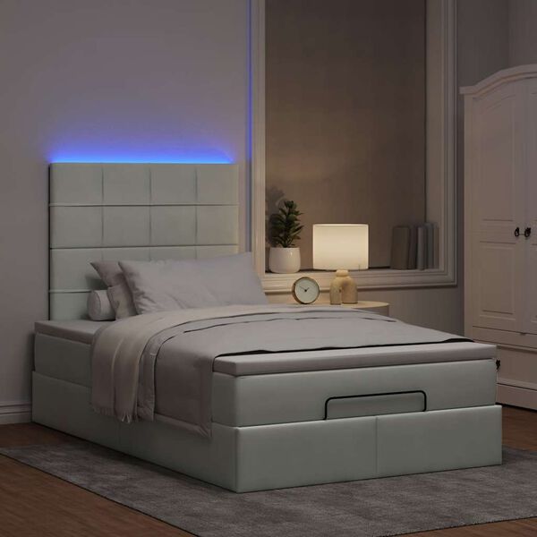 vidaXL Ottoman-Bett mit Matratzen & LEDs Hellgrau 120x200 cm Samt