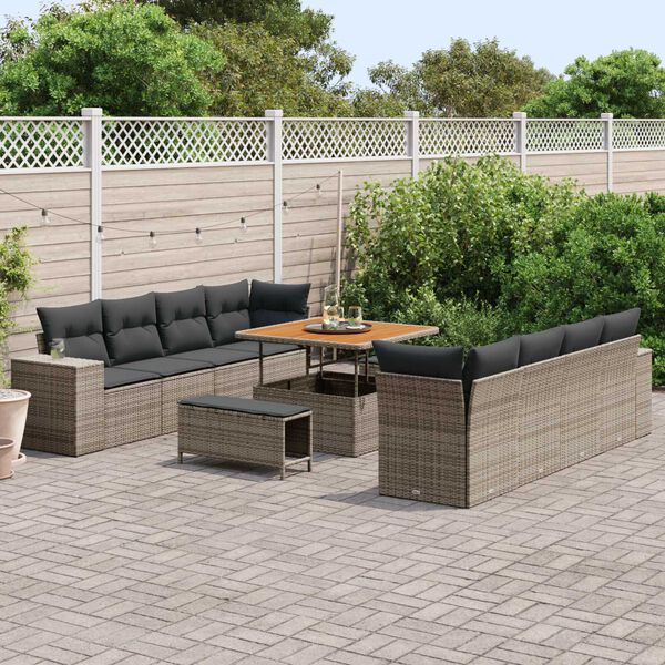 vidaXL Gartensofa-set mit Kissen 11 pcs Grau Poly-Rattan