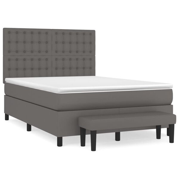 vidaXL Boxspringbett mit Matratze Grau 140x190 cm Kunstleder