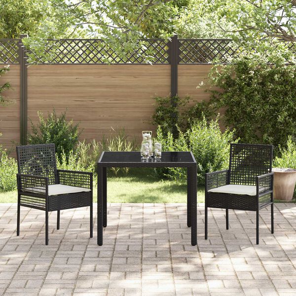 vidaXL Garten Essgruppe 3 pcs Schwarz Poly-Rattan