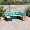 vidaXL 7-teiliges Gartensofa-Set mit Kissen, schwarzes Polyrattan