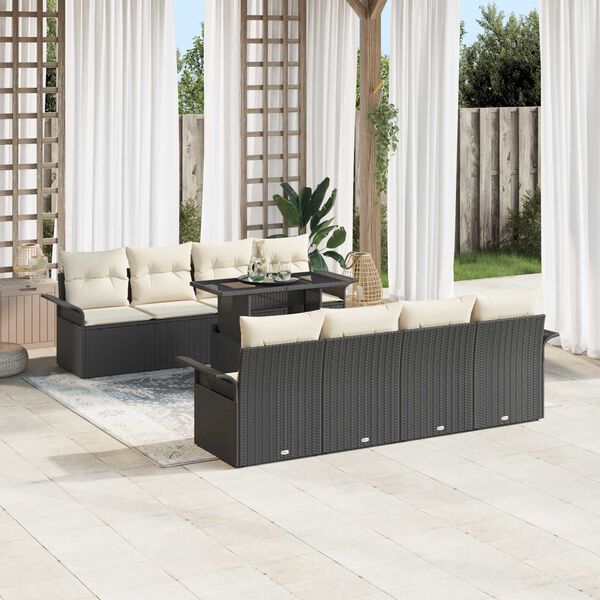 vidaXL Garten-Sofa-Set mit Kissen 9 pcs Schwarz Poly Rattan