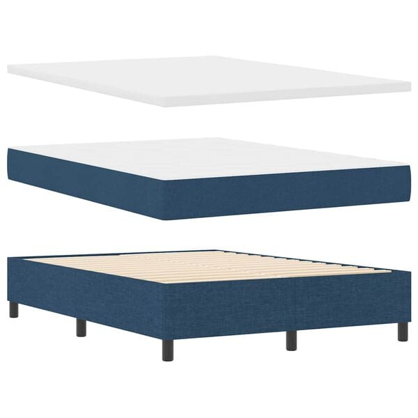 vidaXL Boxspringbett mit Matratze mit Kopfteil Blau 140 x 190 cm Stoff