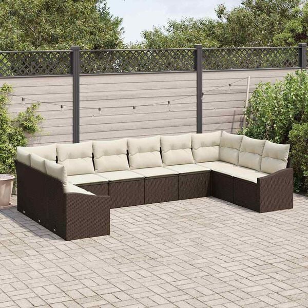 vidaXL Gartensofa-set mit Speicher 10 pcs Braun und Creme Poly-Rattan