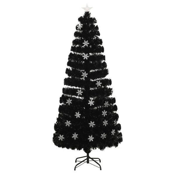 vidaXL Weihnachtsbaum mit LED-Schneeflocken Schwarz 180 cm Fiberoptik