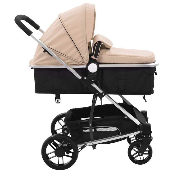 vidaXL 2-in-1 Buggy/Kinderwagen Taupe und Schwarz Aluminium