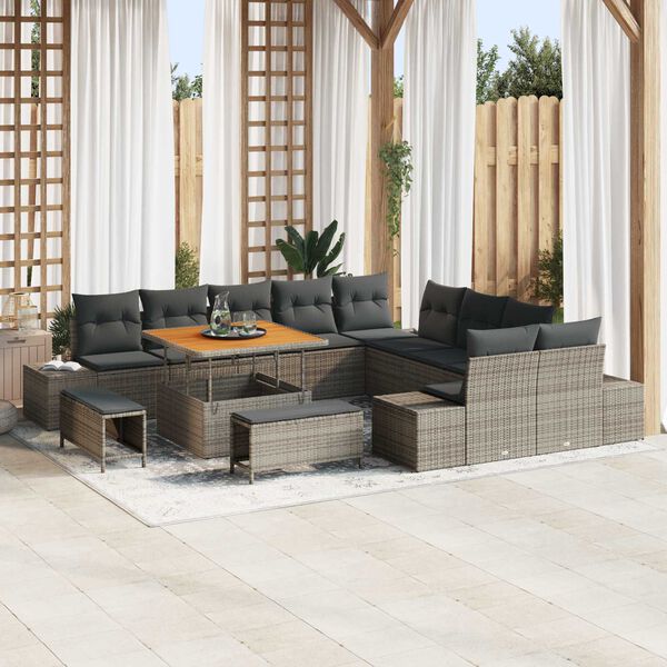 vidaXL Garten-Sofa-Set mit Kissen 13 pcs Hellgrau und Dunkelgrau