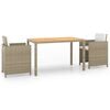vidaXL 3-tlg. Garten-Essgruppe mit Kissen Poly Rattan Beige