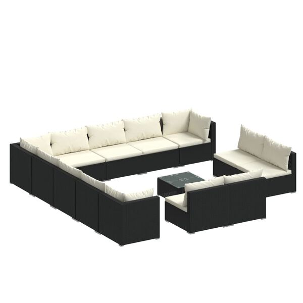 vidaXL 14-tlg. Garten-Lounge-Set mit Kissen Schwarz Poly Rattan