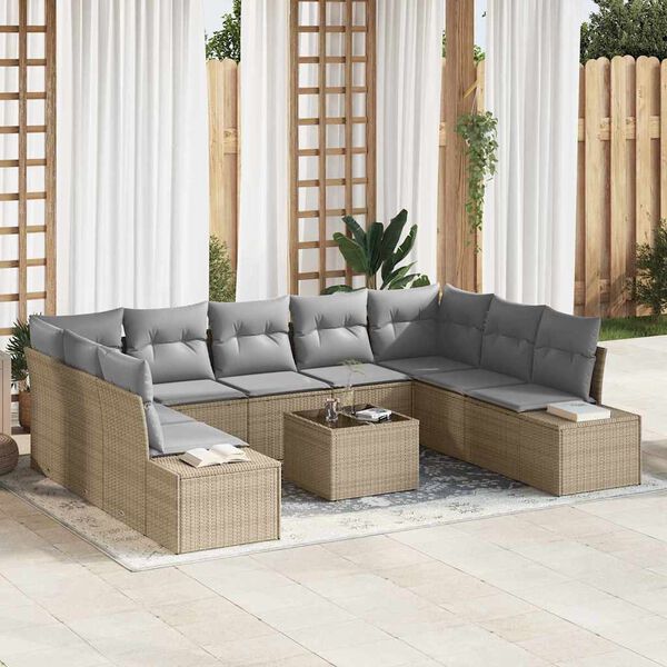 vidaXL Gartensofa-set mit Kissen 10 pcs Beige Poly-Rattan