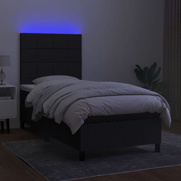 vidaXL Boxspringbett mit Matratze & LED Schwarz 90x190 cm Stoff