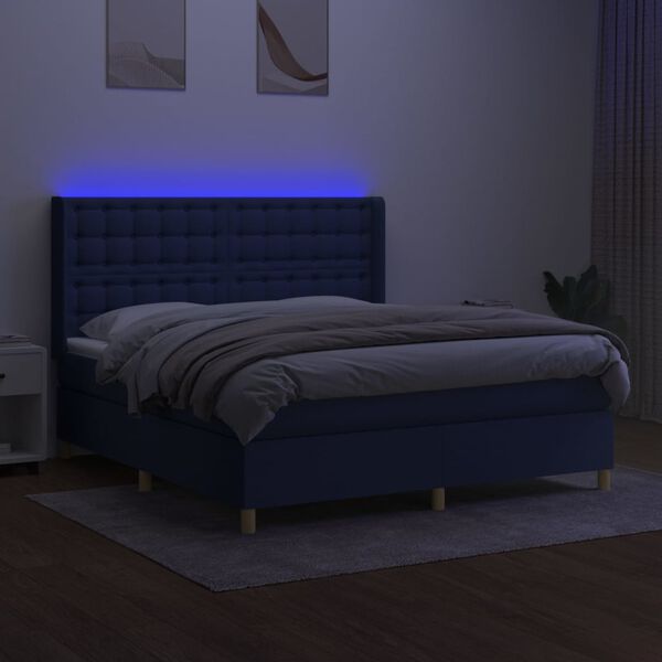 vidaXL Boxspringbett mit Matratze & LED Blau 180x200 cm Stoff
