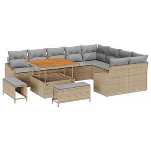 vidaXL Gartensofa-set mit Kissen mit Speicher 12 pcs Beige Poly Rattan