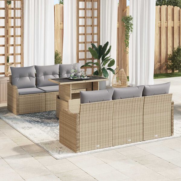 vidaXL Gartensofa-set mit Kissen 7 pcs Beige Poly-Rattan
