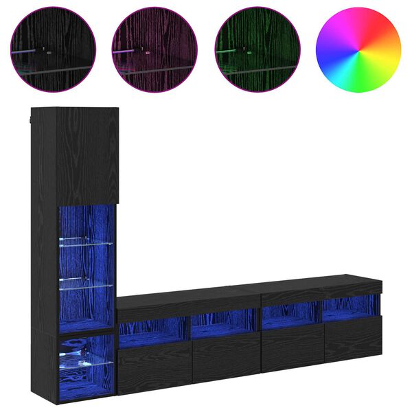 vidaXL TV-Wandm&ouml;bel mit LED 4 pcs Schwarz Eichen-Optik Holzwerkstoff