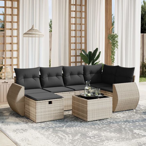 vidaXL 6-tlg. Garten-Sofagarnitur mit Kissen Hellgrau Poly Rattan