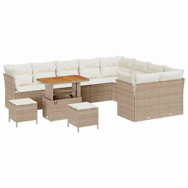 vidaXL Garten-Sofa-Set mit Kissen mit Speicher 12 pcs Beige und Creme