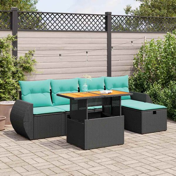 vidaXL 6-tlg. Garten-Sofagarnitur mit Kissen Braun Poly Rattan Akazie