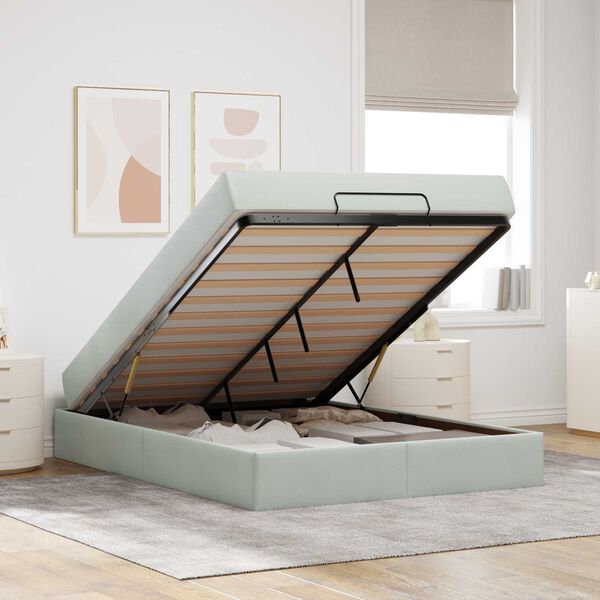 vidaXL Bettgestell mit Matratze mit Matratze 2 pcs Hellgrau Samt