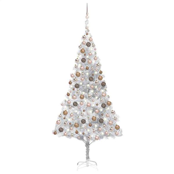 vidaXL K&uuml;nstlicher Weihnachtsbaum Beleuchtung & Kugeln Silber 210 cm