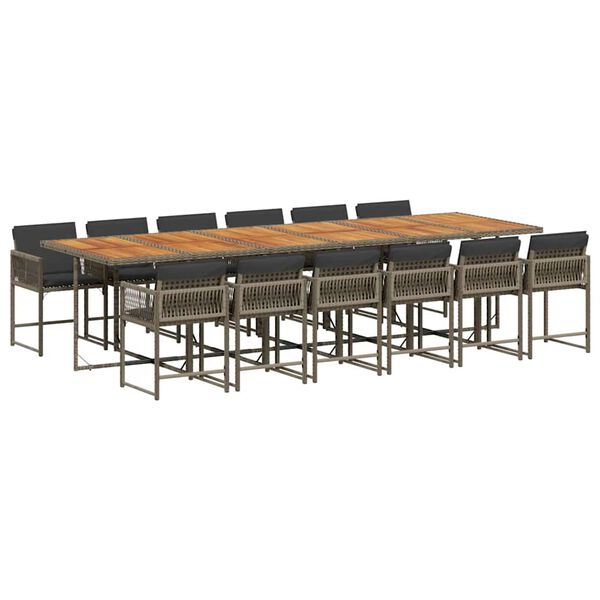 vidaXL 13-tlg. Garten-Essgruppe mit Kissen Grau Poly Rattan