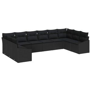 vidaXL Gartensofa-set mit Speicher 10 pcs Schwarz Poly-Rattan