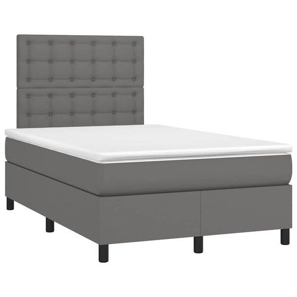 vidaXL Boxspringbett mit Matratze & LED Grau 120x190 cm Kunstleder