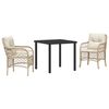 vidaXL Garten Essgruppe mit Kissen 3 pcs Beige Poly-Rattan