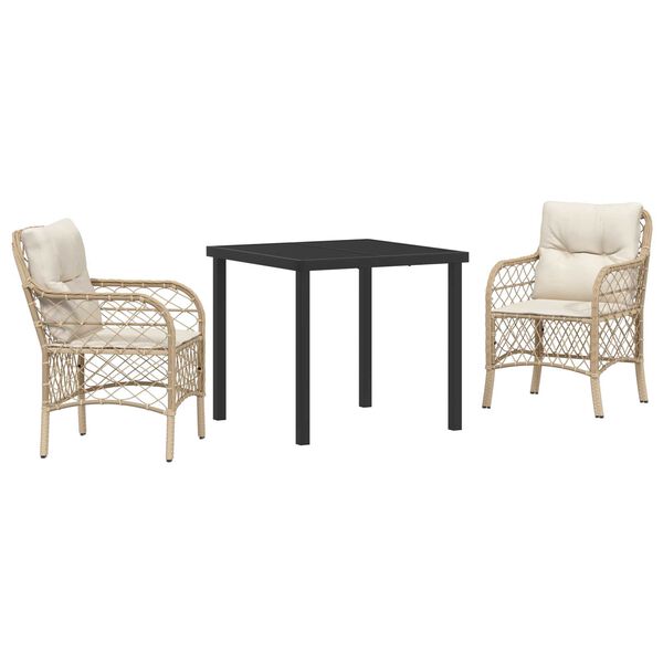 vidaXL Garten Essgruppe mit Kissen 3 pcs Beige Poly-Rattan