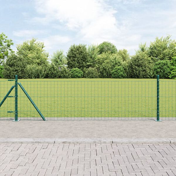 vidaXL Zaun mit Pfosten Gr&uuml;n 0,4 x 50 m Stahl und PVC