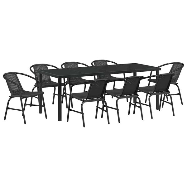 vidaXL Garten Essgruppe 9 pcs Schwarz Pulverbeschichteter Stahl