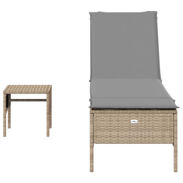 vidaXL Sonnenliege mit Tisch und Auflage Beige Poly Rattan