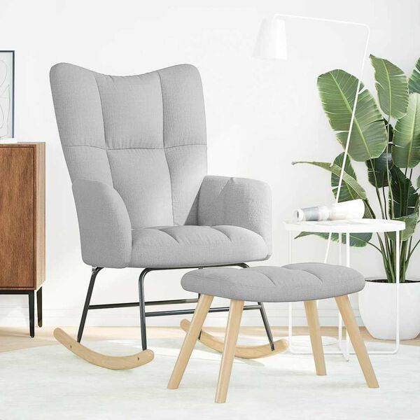 vidaXL Schaukelstuhl mit Fußhocker Wolkengrauer Stoff