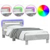 vidaXL Bettgestell mit Kopfteil und LED-Leuchten Betongrau 90x200 cm