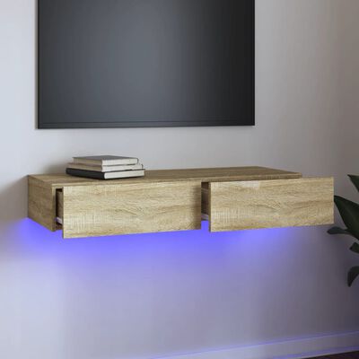 vidaXL TV-Schrank mit LED-Leuchten Sonoma-Eiche 90x35x15,5 cm