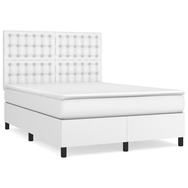 vidaXL Boxspringbett mit Matratze Wei&szlig; 140x190 cm Kunstleder
