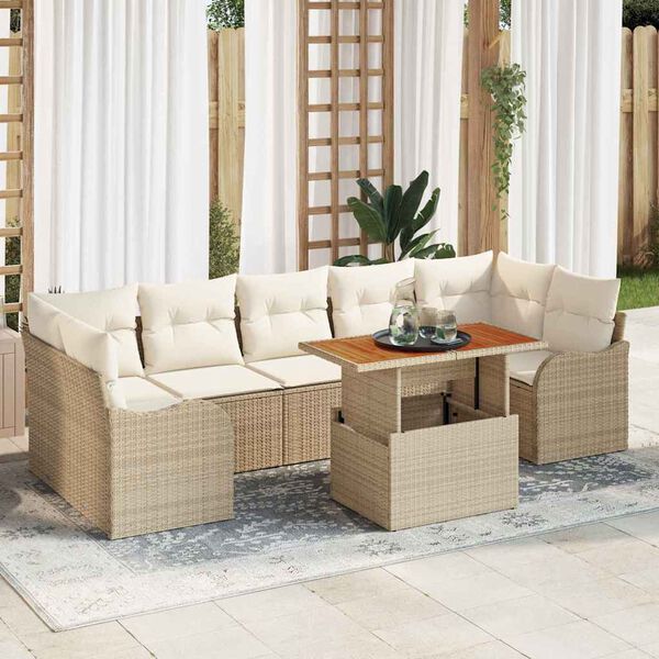 vidaXL Garten-Sofa-Set mit Speicher 8 pcs Beige Poly Rattan