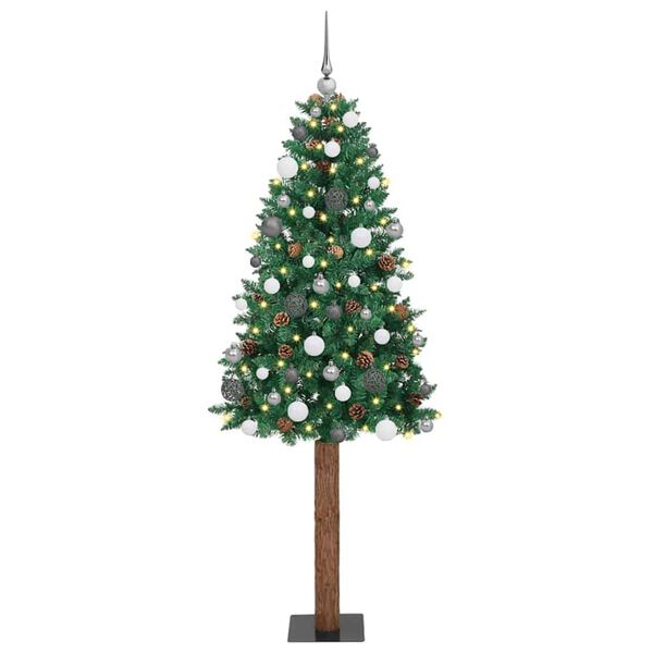 vidaXL Schlanker Weihnachtsbaum mit 300 LEDs mit St&auml;nder Gr&uuml;n 210 cm