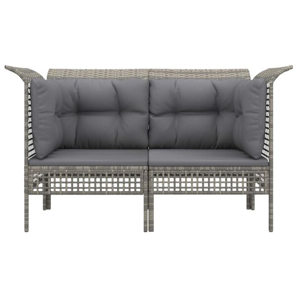 vidaXL Garten-Ecksofas mit Kissen 2 Stk. Grau Poly Rattan