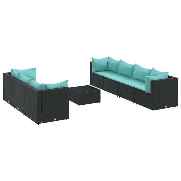 vidaXL 8-tlg. Garten-Lounge-Set mit Kissen Schwarz Poly Rattan