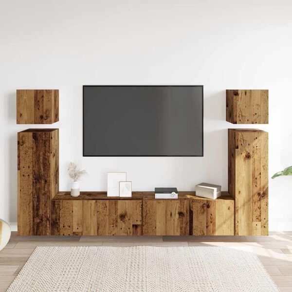 vidaXL 8-tlg. TV-Schrank-Set Wandmontage Altholz-Optik Holzwerkstoff
