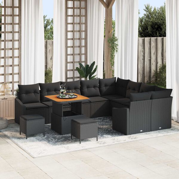 vidaXL Gartensofa-set mit Kissen 12 pcs Schwarz Poly-Rattan