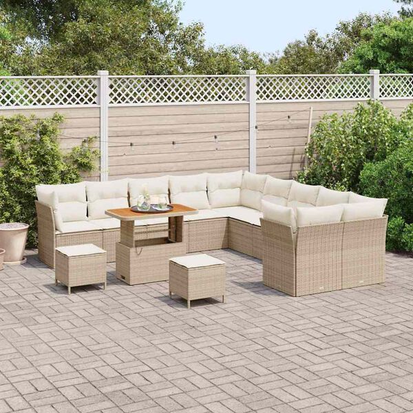 vidaXL Garten-Sofa-Set mit Kissen mit Speicher 13 pcs Beige und Creme