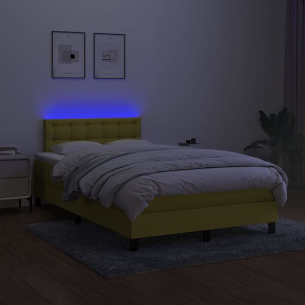 vidaXL Boxspringbett mit Matratze & LED Gr&uuml;n 120x200 cm Stoff