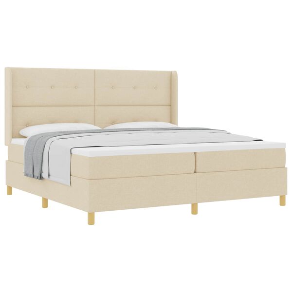 vidaXL Boxspringbett mit Matratze Creme 200 x 200 cm Stoff