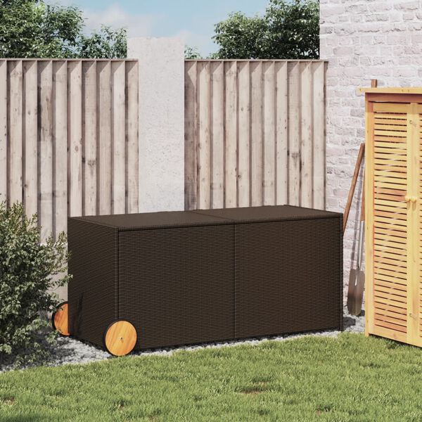 vidaXL Gartentruhe mit Rollen Braun 283L Poly Rattan