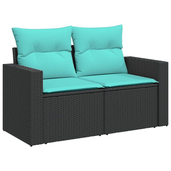 vidaXL 9-tlg. Garten-Sofagarnitur mit Kissen Schwarz Poly Rattan