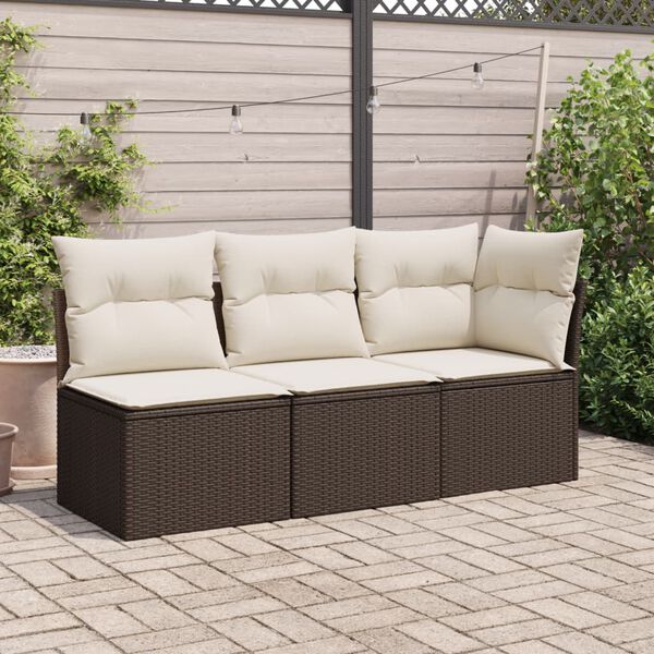 vidaXL Gartensofa mit Kissen 3-Sitzer Braun Poly Rattan