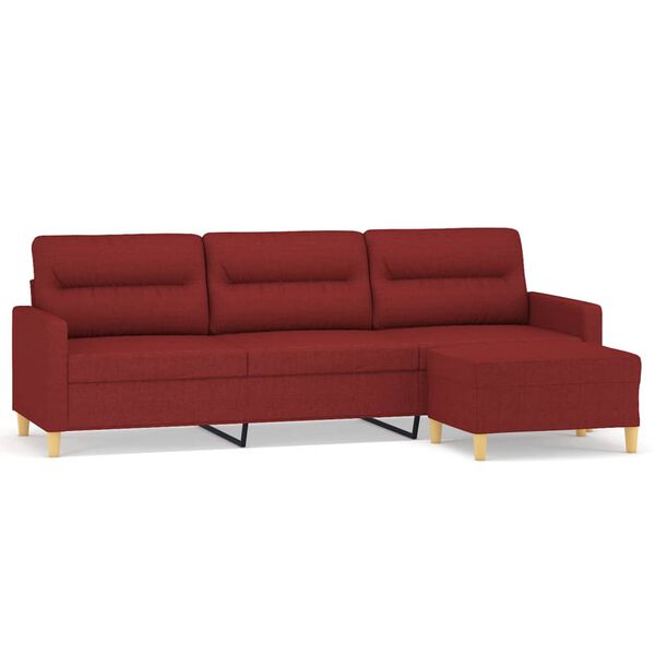 vidaXL 3-Sitzer-Sofa mit Hocker Weinrot 210 cm Stoff