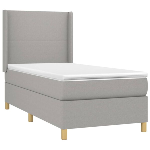 vidaXL Boxspringbett mit Matratze & LED Hellgrau 100x200 cm Stoff